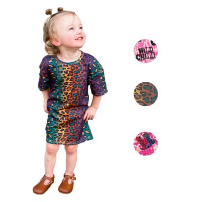 China RTS Kids Ssummer Dresses Breathable Cute Leopard Print Girl T-shirt Dress for sale