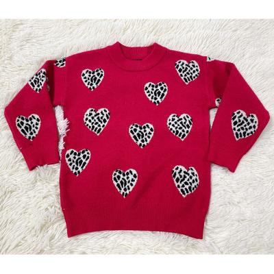 China 2021 Mommy and Me Anti-Shrink New Arrival Customizable Leopard Heart Sweater Valentine's Day Leopard Hearts O-Neck Sweater for sale