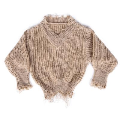 China Anti-wrinkle newcomer crochet knitted distressed kids pullover sweaters girls sweater for sale