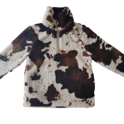 China New QUICK DRY Cow Print Color Zipper Neck Design Boys And Girls Long Sleeve Cotton Sherpa Coats for sale