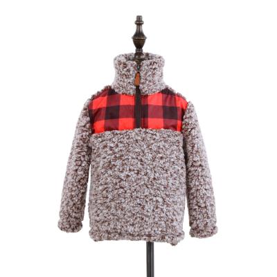 China Anti-shrink OEM Factory Small Moq Red and Black Plaid Jacket Leopard Sherpa Kids Plaid Baffulo Sweater Sherpa Jacket for sale