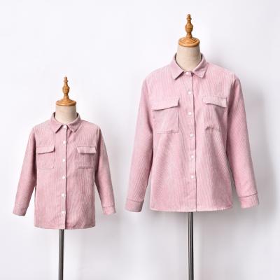 China Free Shipping Mommy And Me Babies Corduroy Long Sleeve Shirt Tablets Solid Jacket Kids Ribbed Comfy Blouse With Pocket for sale