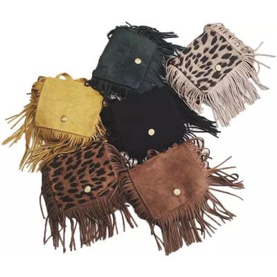 China Free and fast shipping kid's fashionable velvet fringe cross -body fashion bag girls western bags with tassel baby cheetah print purses for sale