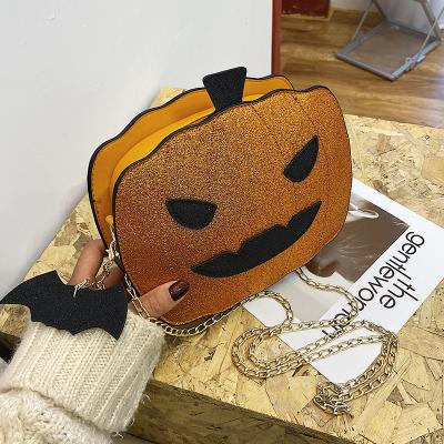 China Fashion Baby Women Halloween Pumpkin Cool Multi Colors Shinning Bags With Bat Key Chain for sale