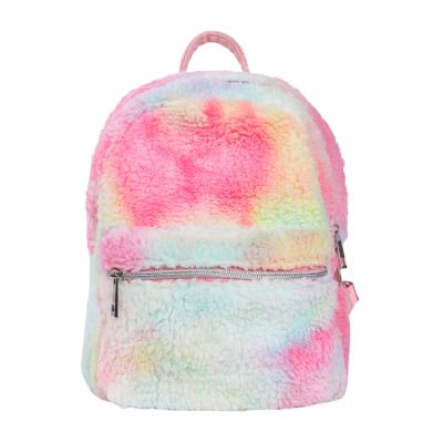 China 2019 Colorful Plush Toy Link Dye Fur School Bags Winter Kids Plush Backpack for sale