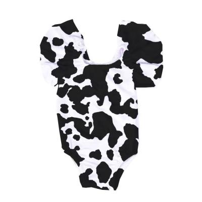 China Cute Loungewear Boutique Cow Pattern Baby Summer Outfits Infant Clothing Baby Ruffle Romper for sale