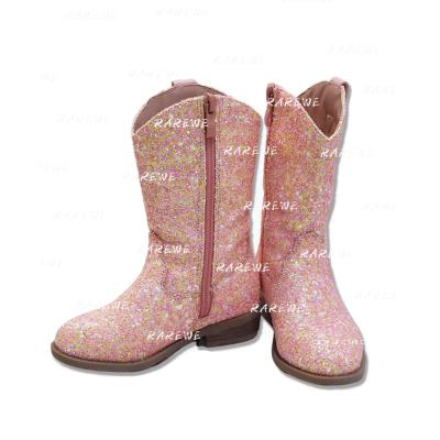 China Custom Flat Cowboy Boots Toddler Kids Fashion Glitter Boots For Girls Shiny Cowboy Bling Boot for sale