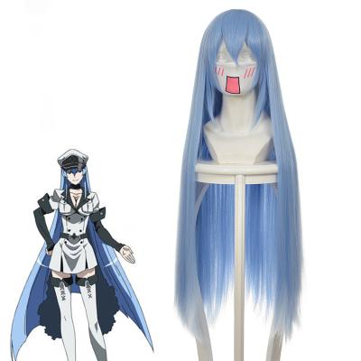 China Wholesale Kinky Curl 100cm Long Straight With Bangs Akame GA KILL Esdeath Cosplay Wig Ice Blue Character! for sale