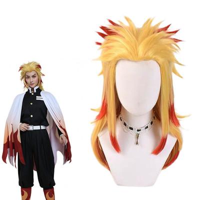 China High Quality Straight Demon Kimetsu Slayer No Yaiba Rengoku Kyoujurou Synthetic Cosplay Wig For Halloween for sale