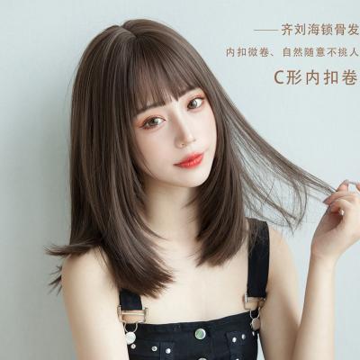 China Wholesale Korean Style Curly Curly Cut 45cm Short Sleek Fashion Synthetic Hair Wigs With Bangs For Women for sale