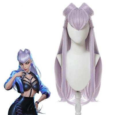 China Mcoser KDA Evelynn Cosplay Wigs LOL KDA Cosplay Baddest Straight Purple Wigs Long With Buns Hair Cos Heat Resistant Synthetic Game for sale