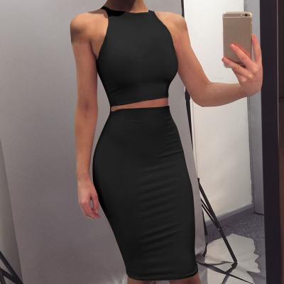 China Wholesale TOB Waterproof Crew Neck Bodycon Dress Solid Color Midi Skirt Set 2 Piece Dress JZ464 for sale