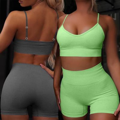 China TOB Breathable Women Sports Suit Seamless Yoga Sling Shorts Set Sports Set For Women AM628 for sale