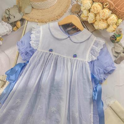 China Washable Spring/Summer 2022 Children's Dress Blue Two Piece Apron Set Girls Dress for sale