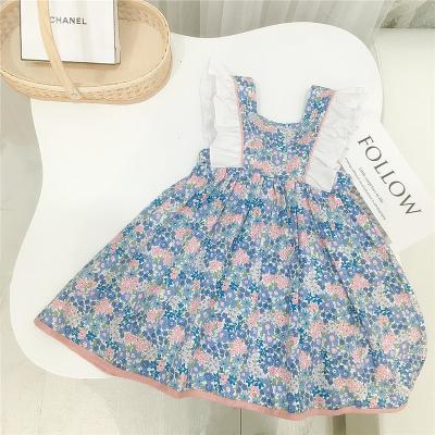 China 2022 new summechildren's cotton washable striped fly sleeve dress children's fashion metal powder natural puff girls dress for sale