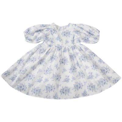 China 2022 new summechildren's cotton washable striped fly sleeve dress children's fashion metal powder natural puff girls dress for sale