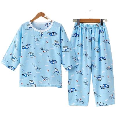 China Summer Thermal Chiffon Pure Cotton Chiffon Home Use Children's Pajamas Set for sale