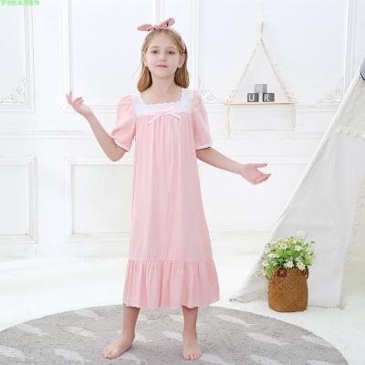 China Washable Cotton Parent-child Dress Mother Daughter Child Princess Modal Pajamas Shorts Long Sleeve Cute Sleeveless Yard Nightgown for sale