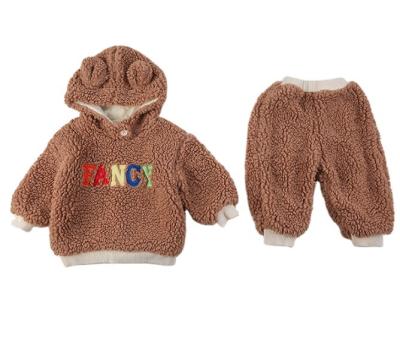 China Wholesale Korean baby suit new 2021 winter thickened warm children's western style hoodie fleece set for sale