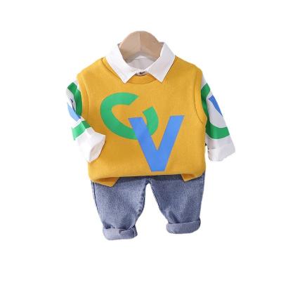 China Korean wholesale boys drop suit 2021 Korean baby news sweater vest three sets children cartoon letters for sale