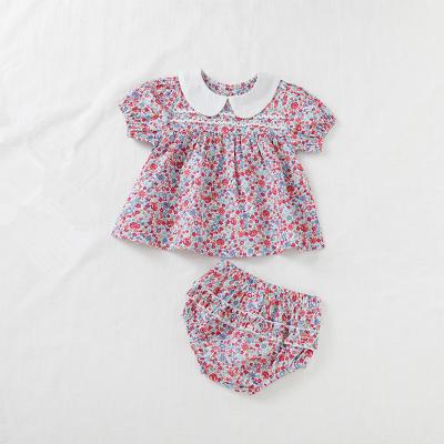 China Manufacturers Wholesale Baby Girls Washable Short Sleeve Floral Two Piece Short Sleeve Set Baby Girls Dress for sale