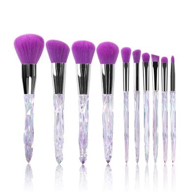 China Angular Blush Custom Wholesale 10PCS Diamond Professional Bling Private Label Luxury Purple Makeup Brush Set for sale