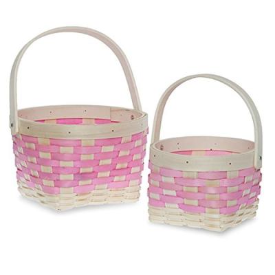 China Customized Viable Bottom Rim Round Square Wood Chips Handle Wooden Storage Gift Basket Basket for sale