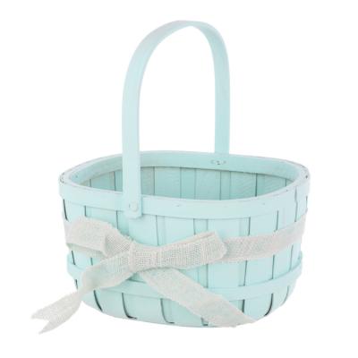 China Viable Factory Direct Green Round Rim Wooden Storage Basket Square Bottom Chips Gift Basket With Handle for sale