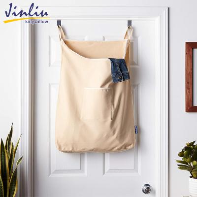 China Jinliu Foldable OEM Hanging Portable Large Capacity Folding Cotton Canvas Dirty Clothes Storage Laundry Basket Bags for sale