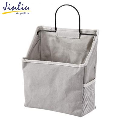 China Sustainable Wall Hanging Storage Bags Foldable Cotton Canvas Storage Basket Hamper Family Organizer Box Decorative Bag for sale