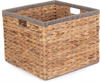 China Custom Woven Water Weave Wicker Baskets Square Hyacinth Storage Basket With Gray Rope Border for sale