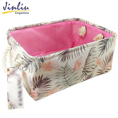 China Jinliu collapsible custom fabric storage box with cotton rope handles foldable sundries storage boxes&bins for sale