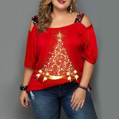 China Autumn Lantern Sleeve T-shirt Crewneck Sweater Christmas Wear Viable Makeup Plus Size Women's Full Size Blouses Ladies for sale