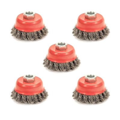 China Red Steel Wire Brush Makers Circular Cleaning Wire Brush For Drill Bowl Wire Brush To Remove Rust for sale