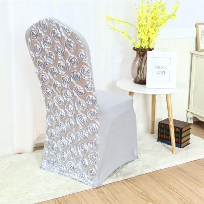 China Steel Frame Or Aluminum Frame White Flower Spandex Chair Cover / White Wedding Chair Cover for sale