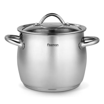 China Fissman household cookware stainless steel stock pot with glass lid for sale