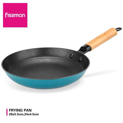 China Fissman Sustainable Cast Iron Fry Pan Kitchen Cookware 28cm Frying Pans With Wooden Handle for sale