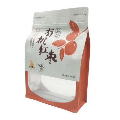 China Barrier Packaging Plastic Flat Bottom Gusset Side Stand Up Pocket Dried Fruit Ziplock Chips Packaging Bags With Windows for sale