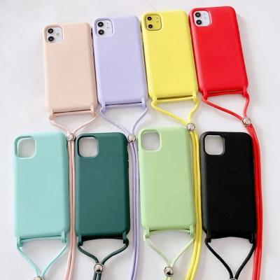 China Detachable Shockproof Silicone Lanyard Crossbody Rope Necklace Shoulder Strap Sling Phone Case For iPhone 13 14 pro max for sale