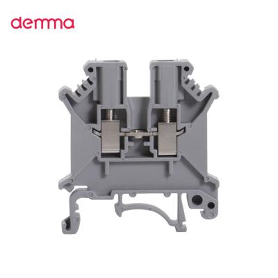 China PA66 Demma UK Series 6mm Feed Through Connection DIN Rail Screw Cage PE Modular Terminal Blocks for sale