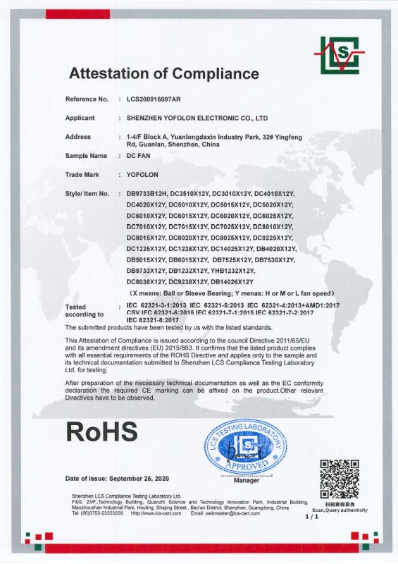 RoHS - Shenzhen Yofolon Electronic Co.,ltd.