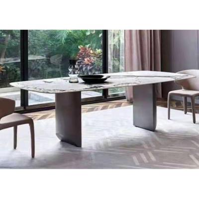 China Adjustable (Height) Hot-selling Product AJ300 Stainless Steel Ceramic Panel Gray Gold Dining Table Furniture for sale