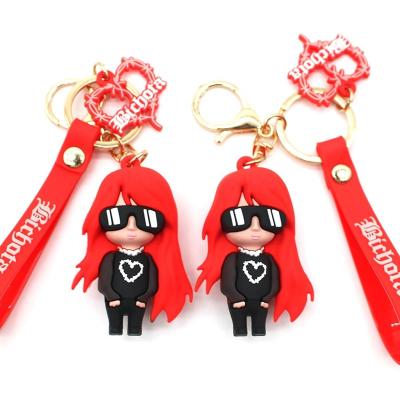 China Plastic Red Singer Karol G Key Chain Hair Key Chain Accessories For Car Backpack for sale