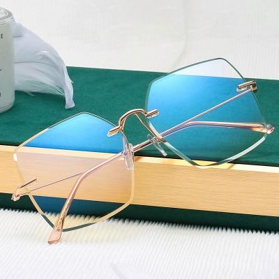 China Regulate and Improve Vision to Prevent Vision Loss Glass Rimless Blue Light Blocking Metal Big Sight Square Shape Glasses Customized Logo Rimless Optical Sight for sale