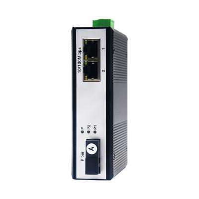 China Aluminum Alloy Fiber Optic Media Converter Ethernet Switch 10/100Mbps 2 RJ45 Port RJ45 1 Port Industrial Optic Optic Transceiver for sale