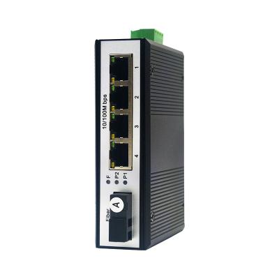 China Aluminum Alloy Fiber Optic Media Converter Ethernet Switch 10/100Mbps 4 Port RJ45 1 Port RJ45 1 Optic Industrial Optic Transceiver for sale