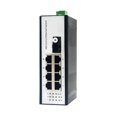 China Aluminum Alloy Fiber Optic Media Converter Ethernet Switch 10/100Mbps 8 Port RJ45 1 Port Din-Rail Industrial Optic Transceiver for sale