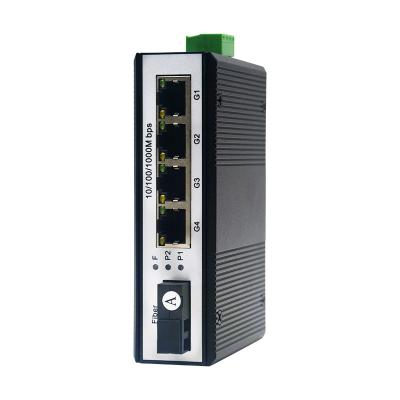 China Aluminum Alloy Gigabit Fiber Optic Media Converter Ethernet Switch 4 Port RJ45 1 Port Din-Optic Din-Rail Industrial Optic Transceiver for sale