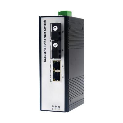 China Aluminum Alloy Gigabit Fiber Optic Media Converter Ethernet Switch 2 Port RJ45 2 Port Din-Rail Industrial Optic Transceiver for sale