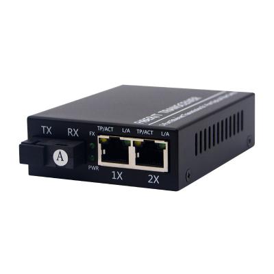 China Metal Fiber Optic Media Converter 10/100Mbps 20km SC to Ethernet 2 RJ45 Transceiver Single-mode Single-fiber Plug and Play for sale